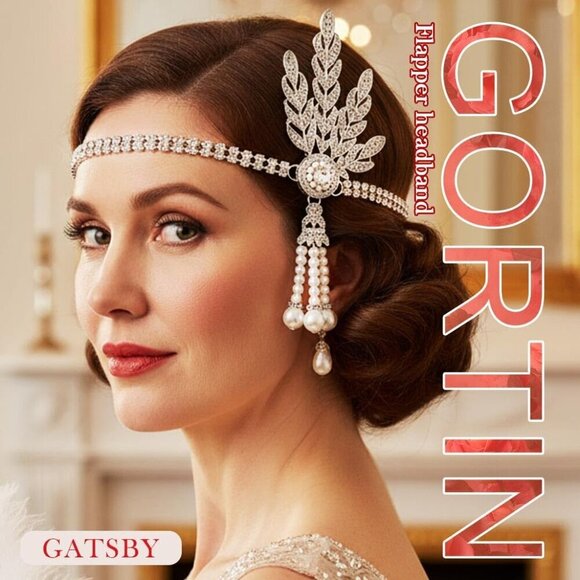 1920s Flapper Headband Pearl Rhinestone Headpiece Bridal Hair Accessory main image 7